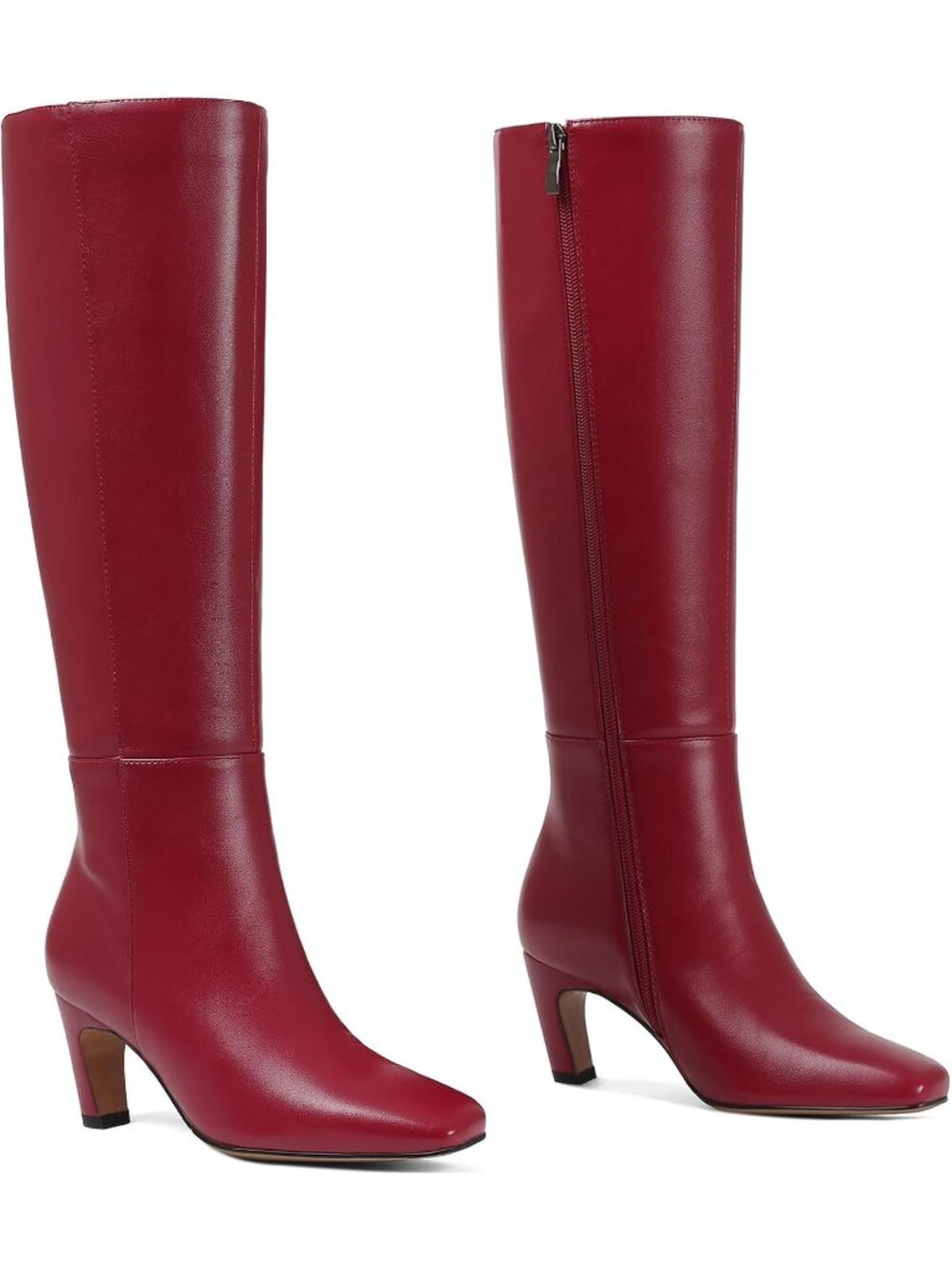 Women's Red Comfortable Casual Square Toe Faux Leather Chunky Knee High Boots
